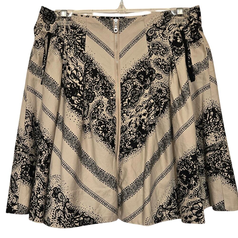 Sz 4 ANTHROPOLOGIE EDME & ESYLLTE Cream Black Print Zip-front Full Skirt